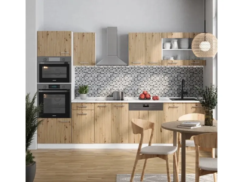 Outlet Vicco R-Line Küchenzeile /Weiß 300 cm mit HochschrankAP Eiche ohne E-Geräte Artisan Eiche