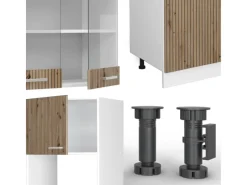 Outlet Vicco R-Line Küchenzeile /Weiß 300 cm mit HochschrankAP Eiche ohne E-Geräte Artisan Eiche