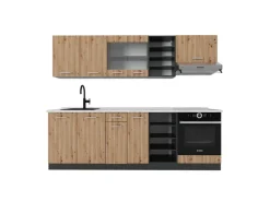 Outlet Vicco R-Line Küchenzeile Artisan Eiche/Anthrazit 240 cm AP Marmor ohne E-Geräte Eiche Hell