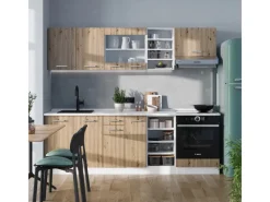 Einbauküchen<Vicco R-Line Küchenzeile /Weiß 240 cm AP Eiche ohne E-Geräte
