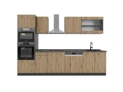 Outlet Vicco R-Line Küchenzeile Artisan Eiche/Anthrazit 300 cm mit HochschrankAP Anthrazit ohne E-Geräte Eiche Hell