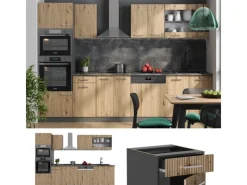Outlet Vicco R-Line Küchenzeile Artisan Eiche/Anthrazit 300 cm mit HochschrankAP Anthrazit ohne E-Geräte Eiche Hell