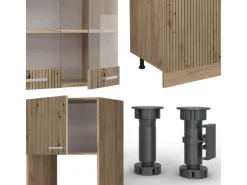 Vicco R-Line Küchenzeile Artisan-Eiche/Goldkraft Eiche 300 cm mit HochschrankAP Anthrazit ohne E-Geräte< Pantryküchen|Einbauküchen