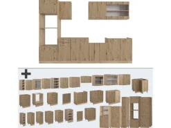 Vicco R-Line Küchenzeile Artisan-Eiche/Goldkraft Eiche 300 cm mit HochschrankAP Anthrazit ohne E-Geräte< Pantryküchen|Einbauküchen