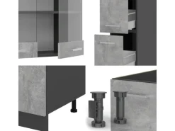 Clearance Vicco R-Line Küchenzeile /Anthrazit 350 cm ohne Arbeitsplatte ohne E-Geräte Beton