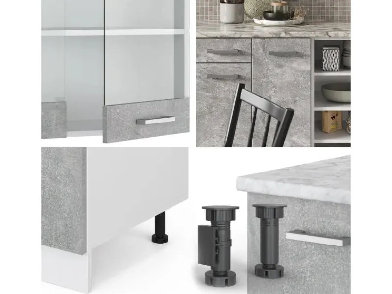 Online Vicco R-Line Küchenzeile Beton/Weiß 240 cm ohne Arbeitsplatte ohne E-Geräte Betongrau