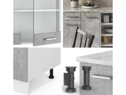 Einbauküchen<Vicco R-Line Küchenzeile Beton/Weiß 240 cm AP Anthrazit ohne E-Geräte