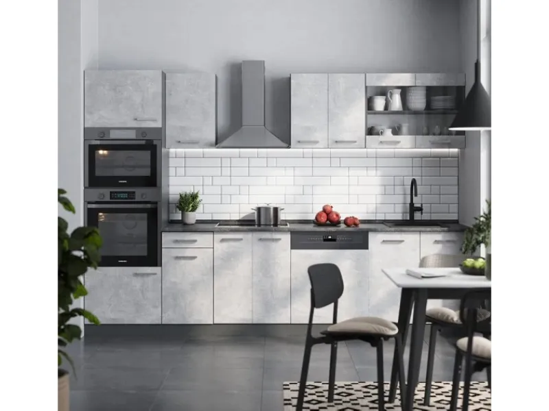 Vicco R-Line Küchenzeile /Anthrazit 300 cm mit HochschrankAP Marmor ohne E-Geräte< Einbauküchen