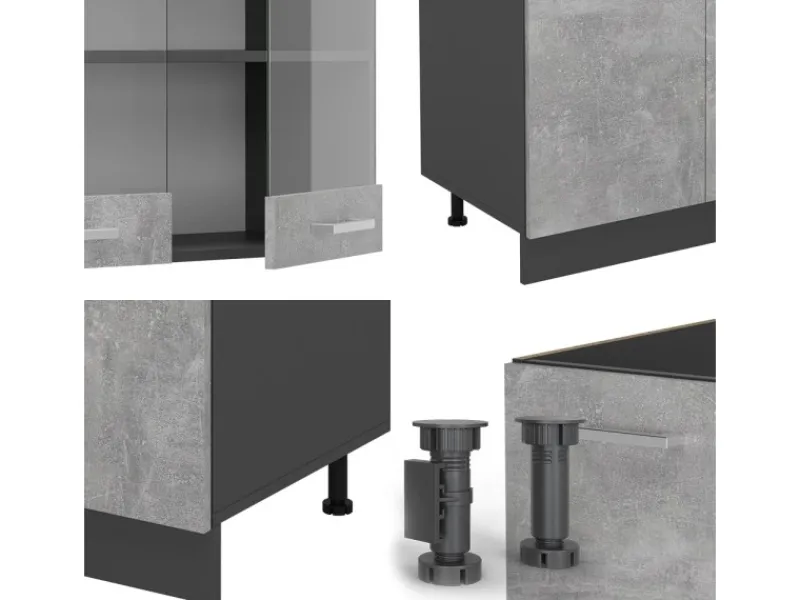 Vicco R-Line Küchenzeile /Anthrazit 300 cm mit HochschrankAP Marmor ohne E-Geräte< Einbauküchen