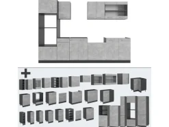 Vicco R-Line Küchenzeile /Anthrazit 300 cm mit HochschrankAP Marmor ohne E-Geräte< Einbauküchen