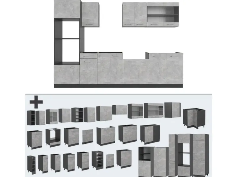Vicco R-Line Küchenzeile /Anthrazit 300 cm mit HochschrankAP Anthrazit ohne E-Geräte< Einbauküchen