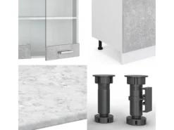 Vicco R-Line Küchenzeile 300 cm mit HochschrankAP Marmor ohne E-Geräte Beton