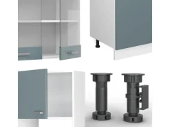 Zubehör Für Küchenarmatur|Einbauküchen<Vicco R-Line Küchenzeile Blau-Grau/Weiß 300 cm mit HochschrankAP Anthrazit ohne E-Geräte