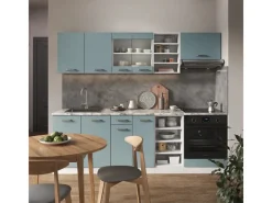 Vicco R-Line Küchenzeile Blau-Grau 240 cm AP Marmor ohne E-Geräte Blaugrau