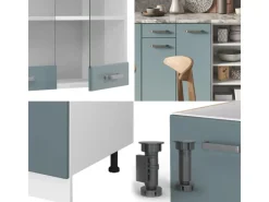 Einbauküchen<Vicco R-Line Küchenzeile Blau-Grau/Weiß 240 cm ohne Arbeitsplatte ohne E-Geräte