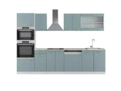 Vicco R-Line Küchenzeile Blau-Grau 300 cm mit HochschrankAP Marmor ohne E-Geräte Blaugrau