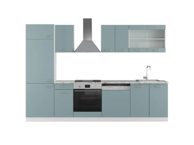 Einbauküchen<Vicco R-Line Küchenzeile Blau-Grau 300 cm AP Marmor ohne E-Geräte