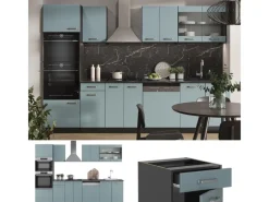 Clearance Vicco R-Line Küchenzeile Blau-Grau/Anthrazit 300 cm mit HochschrankAP Marmor ohne E-Geräte Blaugrau