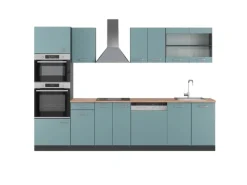 Outlet Vicco R-Line Küchenzeile Blau-Grau/Anthrazit 300 cm mit HochschrankAP Eiche ohne E-Geräte Blaugrau