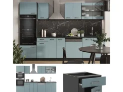 Outlet Vicco R-Line Küchenzeile Blau-Grau/Anthrazit 300 cm mit HochschrankAP Eiche ohne E-Geräte Blaugrau