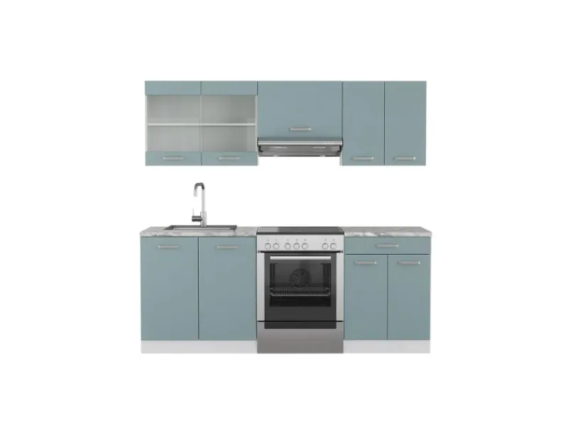 Vicco R-Line Küchenzeile Blau-Grau/Weiß 200 cm ohne Arbeitsplatte ohne E-Geräte< Einbauküchen