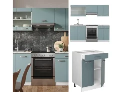 Vicco R-Line Küchenzeile Blau-Grau/Weiß 200 cm ohne Arbeitsplatte ohne E-Geräte< Einbauküchen