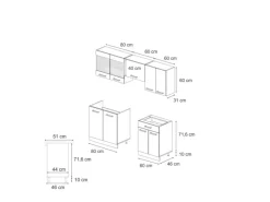 Vicco R-Line Küchenzeile Blau-Grau/Weiß 200 cm ohne Arbeitsplatte ohne E-Geräte< Einbauküchen