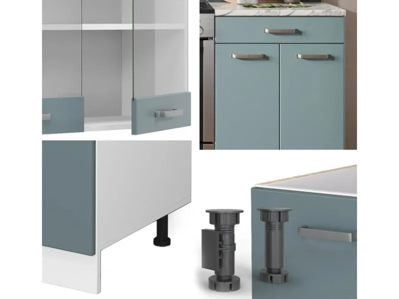 Vicco R-Line Küchenzeile Blau-Grau/Weiß 200 cm ohne Arbeitsplatte ohne E-Geräte< Einbauküchen