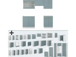 Vicco R-Line Küchenzeile Blau-Grau/Weiß 200 cm ohne Arbeitsplatte ohne E-Geräte< Einbauküchen