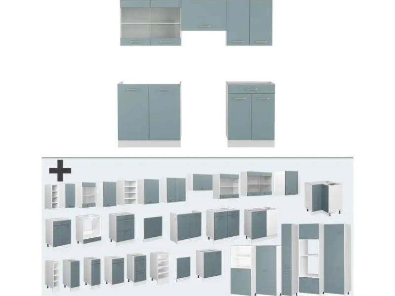 Vicco R-Line Küchenzeile Blau-Grau/Weiß 200 cm ohne Arbeitsplatte ohne E-Geräte< Einbauküchen