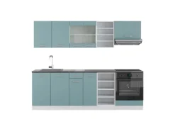 Vicco R-Line Küchenzeile Blau-Grau/Weiß 240 cm AP Anthrazit ohne E-Geräte Blaugrau