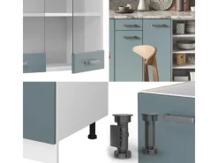 Vicco R-Line Küchenzeile Blau-Grau/Weiß 240 cm AP Anthrazit ohne E-Geräte Blaugrau