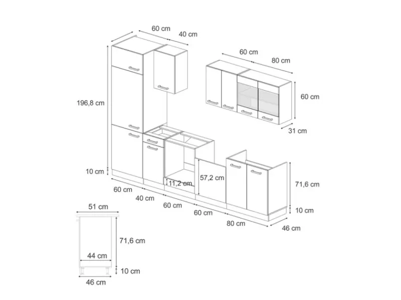 Clearance Vicco R-Line Küchenzeile Blau-Grau/Weiß 300 cm AP Eiche ohne E-Geräte Blaugrau