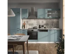Clearance Vicco R-Line Küchenzeile Blau-Grau/Weiß 300 cm AP Eiche ohne E-Geräte Blaugrau