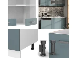Clearance Vicco R-Line Küchenzeile Blau-Grau/Weiß 300 cm AP Eiche ohne E-Geräte Blaugrau