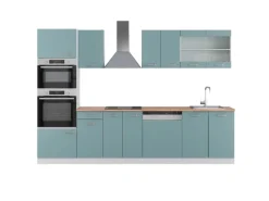Vicco R-Line Küchenzeile Blau-Grau/Weiß 300 cm mit HochschrankAP Eiche ohne E-Geräte< Einbauküchen