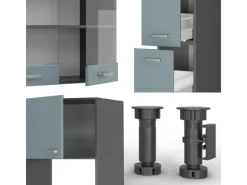 Vicco R-Line Küchenzeile Blau-Grau/Anthrazit 350 cm mit HochschrankAP Eiche ohne E-Geräte< Küchenschränke