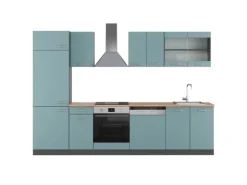 Einbauküchen<Vicco R-Line Küchenzeile Blau-Grau/Anthrazit 300 cm AP Eiche ohne E-Geräte