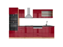 Vicco R-Line Küchenzeile Bordeaux Hochglanz/Goldkraft Eiche 300 cm mit HochschrankAP Anthrazit ohne E-Geräte< Einbauküchen