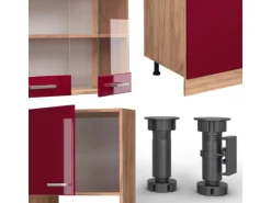 Vicco R-Line Küchenzeile Bordeaux Hochglanz/Goldkraft Eiche 300 cm mit HochschrankAP Anthrazit ohne E-Geräte< Einbauküchen