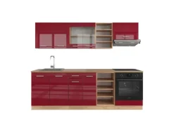 Vicco R-Line Küchenzeile Bordeaux Hochglanz/Goldkraft Eiche 240 cm ohne Arbeitsplatte ohne E-Geräte< Einbauküchen