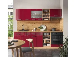 Vicco R-Line Küchenzeile Bordeaux Hochglanz/Goldkraft Eiche 240 cm ohne Arbeitsplatte ohne E-Geräte< Einbauküchen