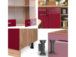 Vicco R-Line Küchenzeile Bordeaux Hochglanz/Goldkraft Eiche 240 cm ohne Arbeitsplatte ohne E-Geräte< Einbauküchen