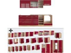Vicco R-Line Küchenzeile Bordeaux Hochglanz/Goldkraft Eiche 240 cm ohne Arbeitsplatte ohne E-Geräte< Einbauküchen