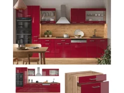 Outlet Vicco R-Line Küchenzeile Bordeaux Hochglanz/Goldkraft Eiche 350 cm mit Hochschrankohne Arbeitsplatte ohne E-Geräte Bordeaux-Glanz