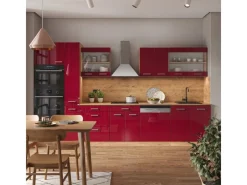 Outlet Vicco R-Line Küchenzeile Bordeaux Hochglanz/Goldkraft Eiche 350 cm mit Hochschrankohne Arbeitsplatte ohne E-Geräte Bordeaux-Glanz