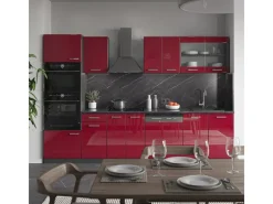 Best Vicco R-Line Küchenzeile Bordeaux Hochglanz/Anthrazit 300 cm mit HochschrankAP Eiche ohne E-Geräte Brilliant Bordeaux
