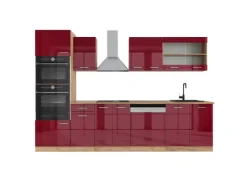 Outlet Vicco R-Line Küchenzeile Bordeaux Hochglanz/Goldkraft Eiche 300 cm mit Hochschrankohne Arbeitsplatte ohne E-Geräte Bordeaux-Glanz