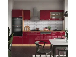 Outlet Vicco R-Line Küchenzeile Bordeaux Hochglanz/Goldkraft Eiche 300 cm mit Hochschrankohne Arbeitsplatte ohne E-Geräte Bordeaux-Glanz