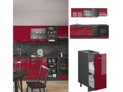 Einbauküchen<Vicco R-Line Küchenzeile Bordeaux Hochglanz/Anthrazit 240 cm ohne Arbeitsplatte ohne E-Geräte
